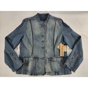 Jeanstar Womens Sz L Jean Jacket Distressed Denim Stretch Luxe New With Tags!